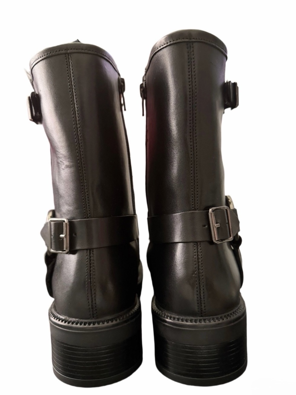 Banana Republic Women’s Leather Calf Moto Mid-Calf Buckle Harness Boots Size 8 - Picture 5 of 11